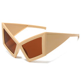 (6 PACK) Wholesale Sunglasses Unique Oversized Cat Eye Unique Hip Hop 2024 - BulkSunglassesWholesale.com - Beige Yellow Frame Tea Lens